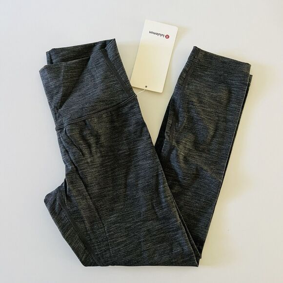 LULULEMON ATHLETICA Heathered Black Wunder Under HR Crop 23" FLux Leggings- US 4 - Picture 3 of 8